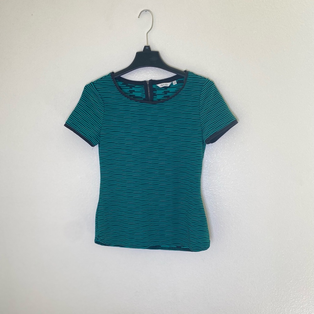 Reitmans Blue Buttoned Fitted Short Sleeve Tee